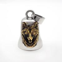 Cloche de moto personnalisée en acier inoxydable, motif tête de loup viking, pour motard, gremlin, gardien