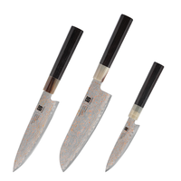 Ensemble de couteaux de cuisine tout-en-un en acier Damas : Santoku 7 pouces, couteau utilitaire 6 pouces et couteau d'office 4,5 pouces pour la cuisine quotidienne