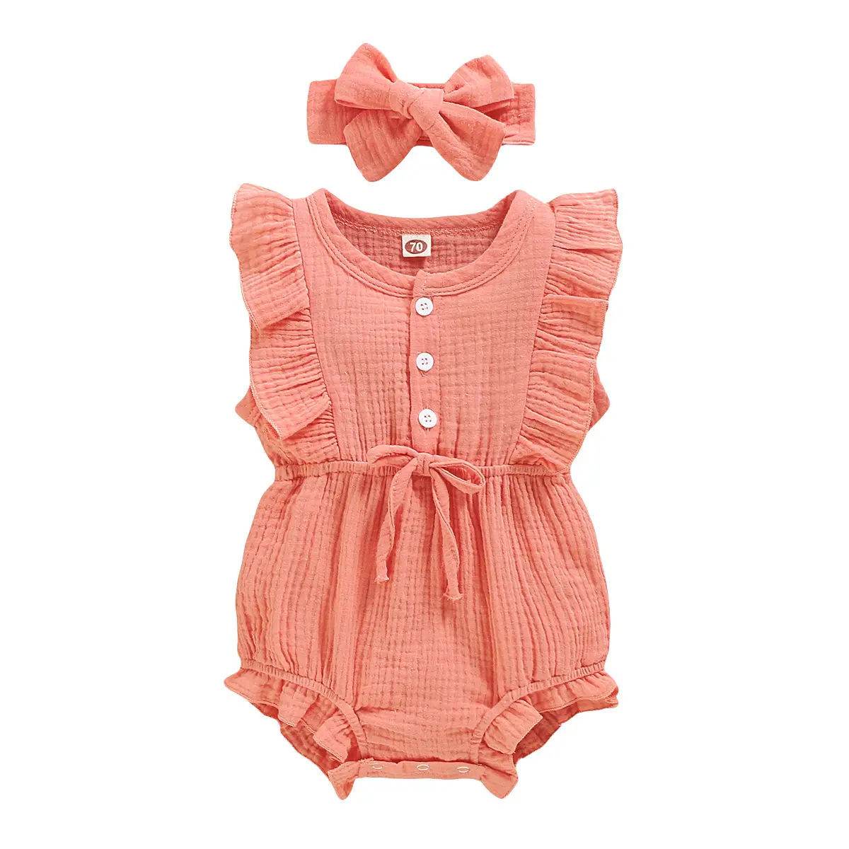 Customized Summer Sleeveless Ruffle Bebes Girl Kids Toddler Headband Boutique Clothing Newborn Baby Girls' Rompers Clothes