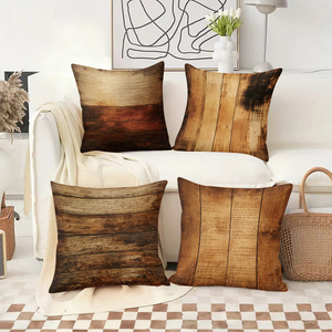 Almohadas decorativas con textura de madera rústica añaden un encanto acogedor a la decoración festiva con detalles de renos y medias navideñas. - Product Image 2