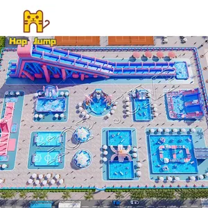 Parque aquático fabricante kid adulto equipamentos de jogos de água inflável comercial PVC inflável parque aquático terra para o parque da cidade