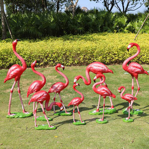 Adornos de flamencos de fibra de vidrio ecológicos que brillan intensamente Esculturas al aire libre Diseño personalizado para jardines Hoteles Centros comerciales - Product Image 4