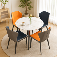 Table à manger de luxe en pierre frittée, motif marbre blanc, ensemble 4 chaises pour maisons compactes