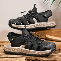 Sandales en cuir à bout fermé pour hommes, légères, confortables, rétro, décontractées, chaussures de plage, grande taille 38 48
