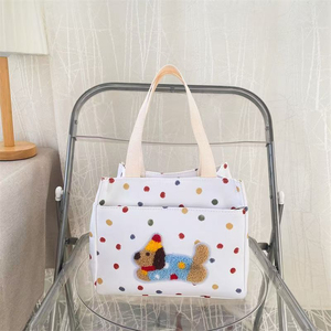 Sac bento blanc à pois motif Teckel, élégant sac à main en toile pour femme - Product Image 3