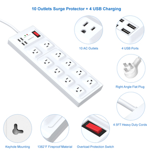 Vastfafac ev güç şeridi s 10 yollu elektrik prizli güç kablosu güç şeridi 4 USB anahtarı ve amerikan fiş dalgalanma koruyucusu ile yeni Trend - Product Image 5
