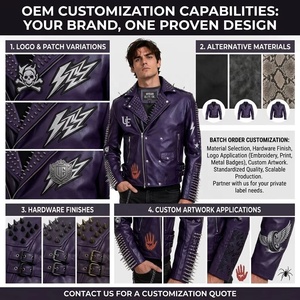 Chaqueta de Motociclista Personalizada de Piel de Oveja Encerada con Tachuelas para Hombre, Parche Bordado con Púas <span class=keywords><strong>en</strong></span> el Hombro, Estilo Gótico, de Cuero Genuino, Ropa Exterior de Moto OEM - Product Image 6