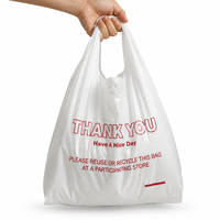 Gilet de courses blanc imprimé « Merci » avec poignées, rappel de réutilisation et de recyclage, pour supermarché et emballage de caisse de détail