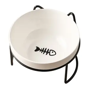 New Fashion Cute cart dog water food bowl Non-Slip Double Ceramic Cat Dog Bowl Elevated Stand Raised Double Pet Bowls