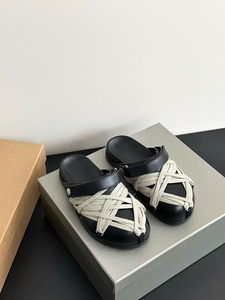 Black Open Toe <b>Slides</b> With Beige Straps Casual Summer Sandals Breathable EVA Sole <b>Slip</b>-On Design - Product Image 3