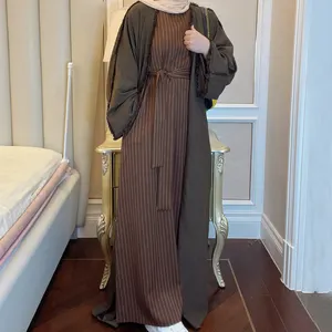 2023 yeni Maxi elbiseler şerit Dubai ramazan Kaftan İslam arap giyim Abaya müslüman kadınlar