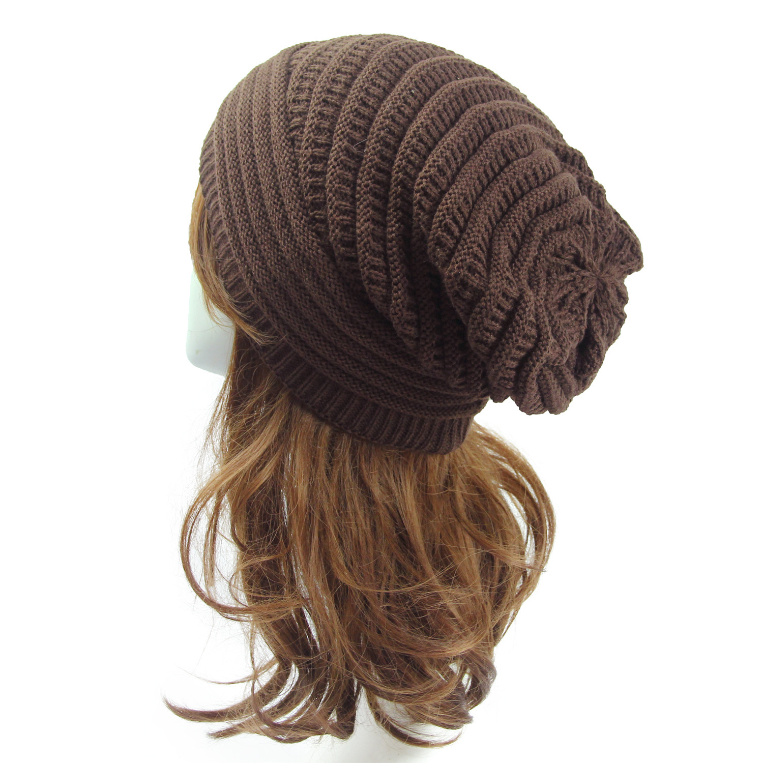 Gorro De Invierno De Punto Grueso Para Mujer Con Pompón - Color Burdeos, Talla Única, 50% Lana