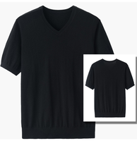 T-shirts à col en V de luxe pour hommes 16gg Jersey en cachemire peigné décontracté à manches courtes Design Fil teint Technique Style vierge solide