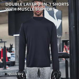 Rashguard de fitness à manches longues à séchage rapide, double couche, extensible dans 4 directions, avec couche intérieure de compression musculaire pour le soutien, idéal pour le MMA - Product Image 2