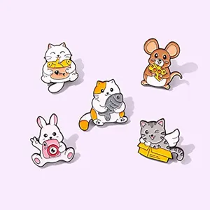 Precio directo de fábrica lindo colorido metal animal solapa encantador suerte conejo gato rata esmalte suave PIN para DIY