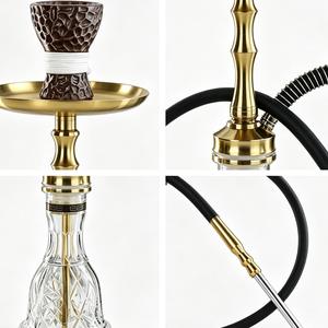 Cachimba de Cristal Dorada Moderna con Base en Tono Latón y Juego de Mangueras para Salón, Bar y Uso Doméstico - Product Image 3