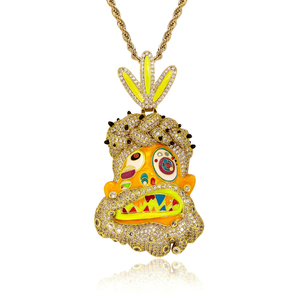 Liontin berlian CZ warna-warni berlapis emas 18K perhiasan Rapper Hip Hop dengan alas kuningan ulang tahun pertunangan kristal logam jimat - Product Image 2