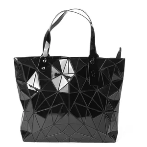 Pabrik Grosir Top Seller Mewah Hitam Mengkilap Halus Geometris Pu Tote Bag Tas Wanita Wanita