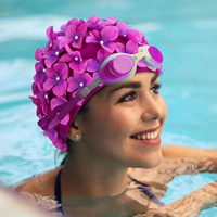 Gorro de Natación para Adultos, Estilo Europeo Americano, Nuevo, de Poliéster, con Diseño de Pétalos, para el Cuidado del Cabello, Gorro de Aguas Termales, Nuevo, Hecho a Mano, con Flores