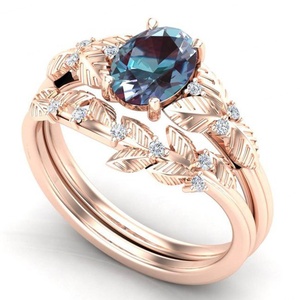 Anillos de Alejandrita Cultivada en Laboratorio, Forma Ovalada, Chapados en Oro Rosa sobre Plata de Ley 925, Venta al Por Mayor - Product Image 4