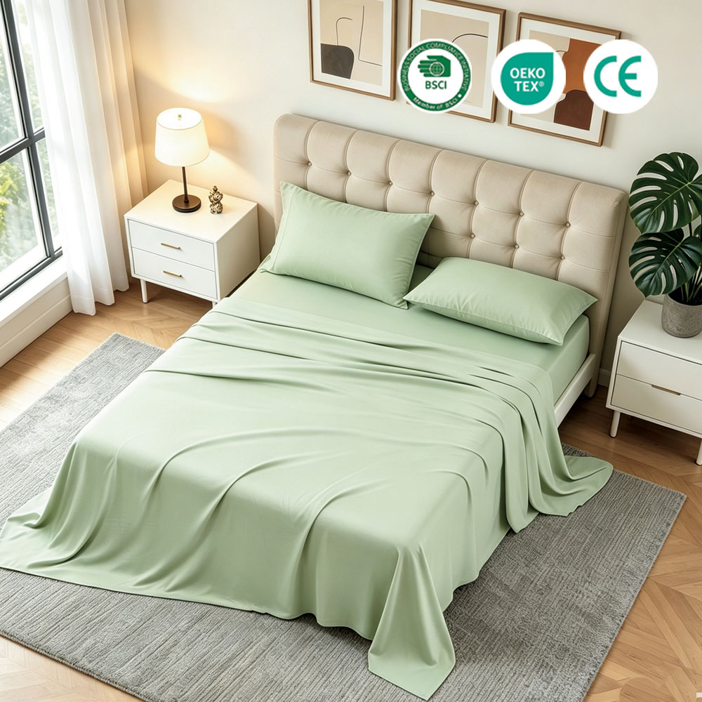 Value Pack 3 Piece Blue Bamboo Sheet Set Includes 4 Pillowcases Wholesale Silky Soft Cooling Bedding Set For Family