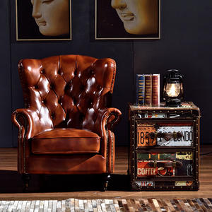 Sillón Chesterfield Clásico HJ HOME para <span class=keywords><strong>Sala</strong></span> de Estar, Muebles de Bar, Cuero Encerado Antiguo, Estilo Americano Retro para Cafetería y Hotel - Product Image 2