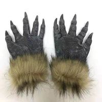 Masque intégral en vinyle de loup en fausse fourrure avec gants-pattes, kit de déguisement d'horreur pour Halloween, maison hantée, carnaval