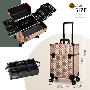 Rolling Large Cosmetic Trolley <b>Case</b> with Removable Middle Layer 4 Storage Trays Professional <b>Makeup</b> Trolley Nail Organizer - Product Image 6