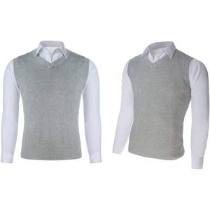 2025 Custom <b>Men's</b> V-Neck Sweater <b>Vest</b> 100% Cotton Solid Pullover with Embroidery & Personalized Logo - Product Image 4