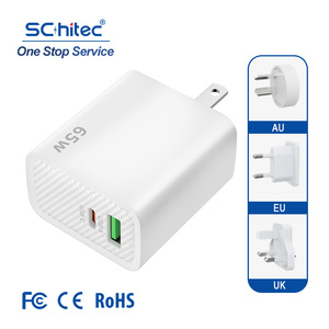 อะแดปเตอร์ชาร์จไฟ GaN ยี่ห้อ Schitec แบบ OEM ชาร์จเร็วสองพอร์ต Qc3.0 18w PD 65w สำหรับแล็ปท็อป แท็บเล็ต และโทรศัพท์ - Product Image 1