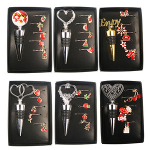 Double Heart Silicone <b>Wine</b> <b>Stopper</b> Kit With Decorative Charms Valentine's Day Gift Box Medium Size Indoor Use - Product Image 4