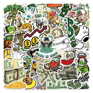 50Pcs Cartoon Money Dollar Logo Graffiti Stickers For Skateboard Bicycle Car Vinyl Gold Coin Currency Sticker