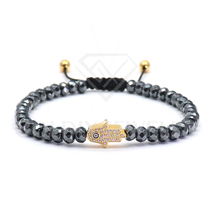 GOLDIX Jewelry New HipHop Luxury Micro Pave Hamsa Hand Charm <span class=keywords><strong>Bracelet</strong></span> Custom Logo Macramé pour Hommes Femmes pour Cadeaux Main <span class=keywords><strong>Jade</strong></span> - Product Image 2