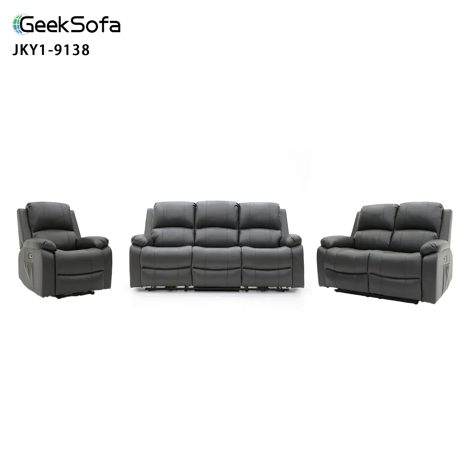 Geeksofa 3 + 2 + 1 โมเดิร์นAirหนังไฟฟ้าMotion Reclinerโซฟาชุดพับลงตารางสําหรับห้องนั่งเล่นเฟอร์นิเจอร์