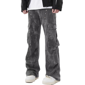 Pantalon de travail décontracté pour homme en toile, coupe droite et ample, taille mi-haute, style cargo tactique, résistant à l'eau, en Ripstop, avec braguette zippée plate, coupe ample - Product Image 1