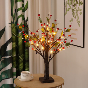 24 LED nero illuminazione artificiale con bacca rossa a batteria Mini albero artificiale lampada da tavolo festa di nozze a casa <span class=keywords><strong>natale</strong></span> - Product Image 2