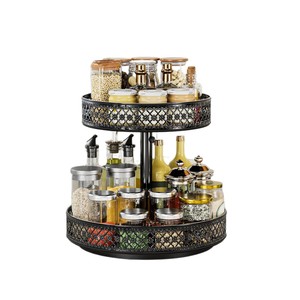 Double Layer Rotating Spice Rack Iron Kitchen Storage Organizer With Turntable For Seasoning And Condiments - Product Image 5