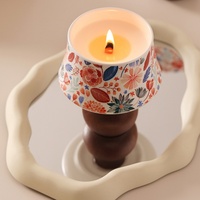 Abat-jour en céramique floral fait main, bougie en cire de soja naturelle, base en bois massif pour la décoration de table de mariage