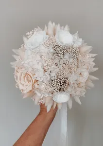 <span class=keywords><strong>Bouquet</strong></span> Rond <span class=keywords><strong>de</strong></span> Roses Éternelles Blanches et Champagne <span class=keywords><strong>Fleurs</strong></span> Séchées pour Mariage et Décoration <span class=keywords><strong>de</strong></span> Mariage - Product Image 6