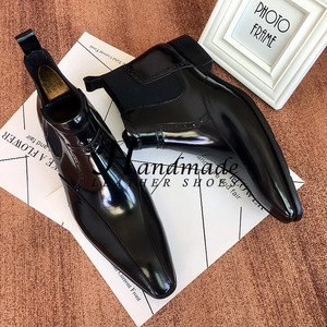 Bottines tendance, bottines Chelsea en cuir véritable avec finition vernie, chaussures en cuir à tige haute, bottines Martin britanniques - Product Image 5