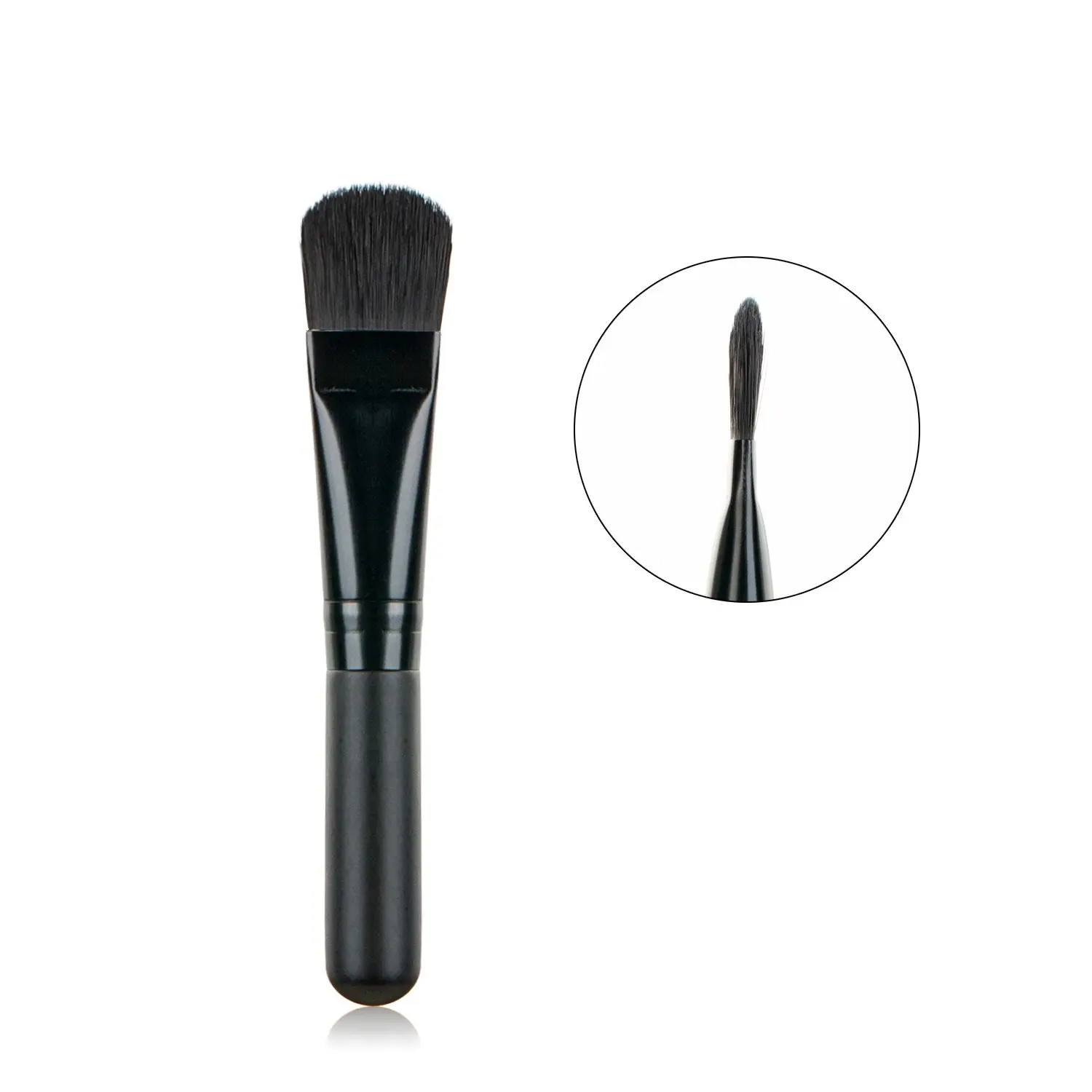 Mini bamboo vegan synthetic foundation makeup applicator small short handle black brush wooden facial face clay mask brush