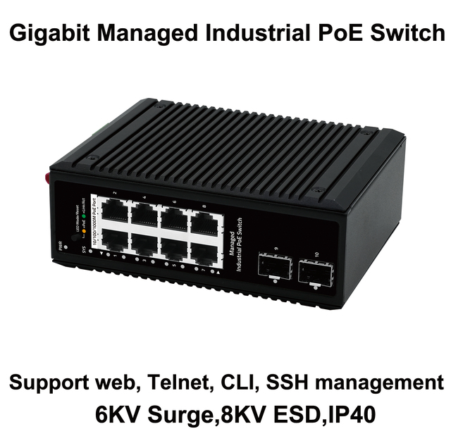 Gigabit L2+ Managed PoE+ Industrial DIN Rail Switch 8 X Gigabit PoE++ Ports, 2 X SFP Slots, IP40 -40 to 75 Temperature