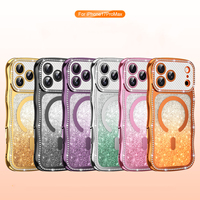 Coque de téléphone portable magnétique en TPU électroplaqué pour iPhone 18 Pro Max 17 16 15, avec cadre ondulé mignon et dos diamanté, vente en gros