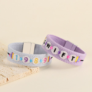 Boucle magnétique tissée à la main avec broderie de lettres sur le thème européen américain créatif Taylor pour bracelet pour femme - Product Image 3