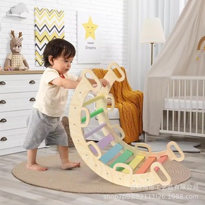 Arco de escalada de madera maciza con forma de arcoíris para niños pequeños, equipo de juego Montessori para interiores, juguete de madera unisex - Product Image 1