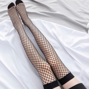Women's Thigh High Fishnet Stockings Black And White Solid Color Transparent Long Over The Knee Socks For Youth - Product Image 4