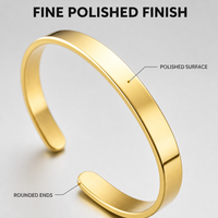 Bracelet jonc en acier inoxydable plaqué or 18 carats en forme de C, extrémité ouverte, poli, minimaliste, classique, personnalisable, unisexe
