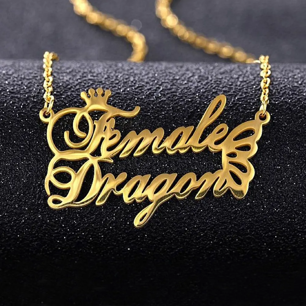 18 Karaats Goud Mike Custom Vlinder Naam Aangepaste Paar Ketting Met 2 Namen Goud Ontwerpen Hanger