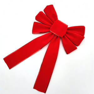 Vente flash : 6 pièces <span class=keywords><strong>de</strong></span> ruban en velours floqué rouge pour décoration <span class=keywords><strong>de</strong></span> sapin <span class=keywords><strong>de</strong></span> Noël, emballage cadeau, nœud papillon avec bordure dorée, 10 x 18 pouces - Product Image 2