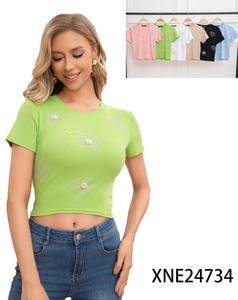 Camiseta de Verano con Hombros Descubiertos para Mujer, Linda y Moderna, de Manga Corta, Personalizable con Estampado y Bordado, Tejido de Punto - Product Image 6